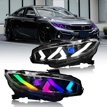 Pair Super Light Projector Lens RGB Colorful DIY DRL LED Headlight Assembly For Honda Civic 2016-2021 Head lamp Head Lamp