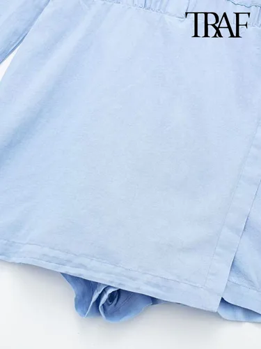 TRAF 여성용 빈티지 긴팔 앞 버튼 점프수트, 포켓 리넨 플레이수트, 여성 패션 4