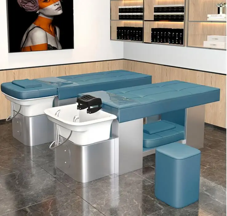 Special full lying Thai massage beauty salon for high-end shampoo bed flushing bed ceramic basin stainless steel hairdressing