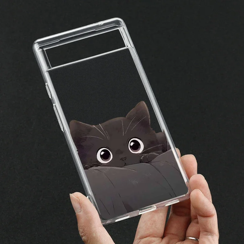 Cute Cartoon Black Cat Couple Transparent Soft Phone Case with Animal Pattern