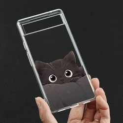 Cute Cartoon Black Cat Couple Transparent Soft Phone Case with Animal Pattern - Pixel 8A (Style 1)