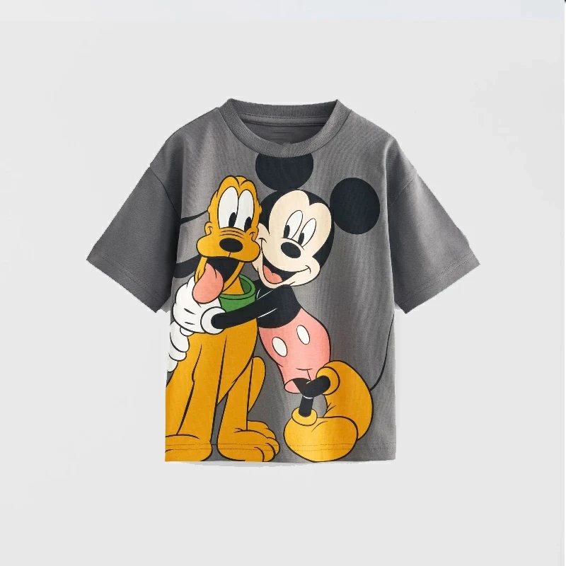 Printed Cartoon Mickey T-shirt Summer Clothing Loose Fashion Children's Wear Tops Tees Short Sleeved Kids Boy Clothes Tshirts 2