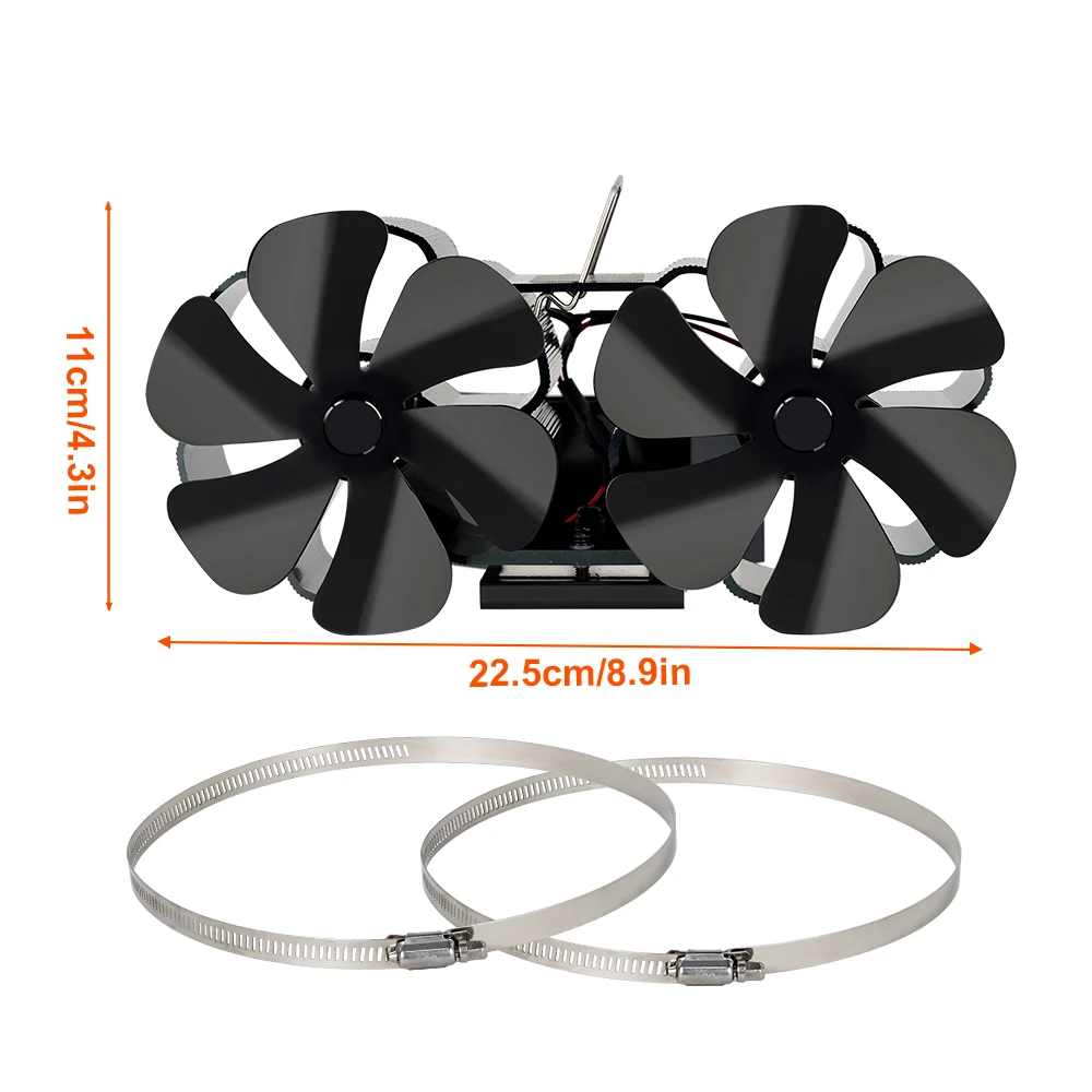 Fireplace Fan 12-Blade Heat Powered Stove Fan Double Wall Mounted Log Wood Burner Eco-fan Quiet Warm Household Heat Distribution