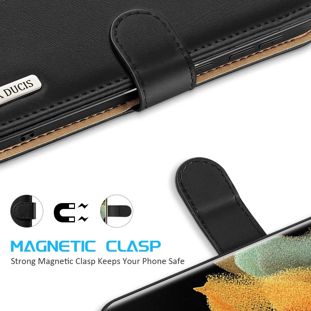 For Samsung Galaxy S21 Ultra S21 Plus Case DUX DUCIS PU Leather Flip Stand Protective Cover with Card Slot