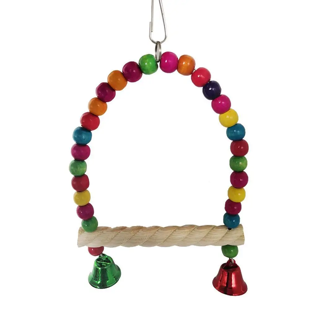 NEW Bird Colorful Swing Stick With Colorful Beads Bell Parrot Natural Wooden Toy Bird Cage Accessories