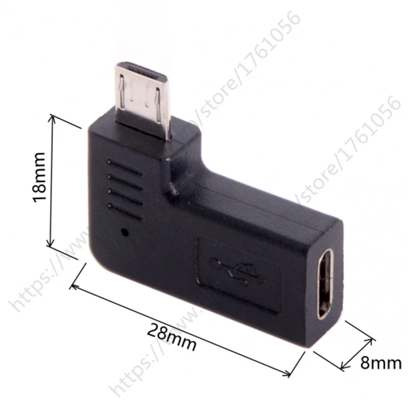 USB-C Type-C 암-마이크로 USB 2.0 5핀 수 데이터 어댑터 90도 왼쪽 및 직각 유형