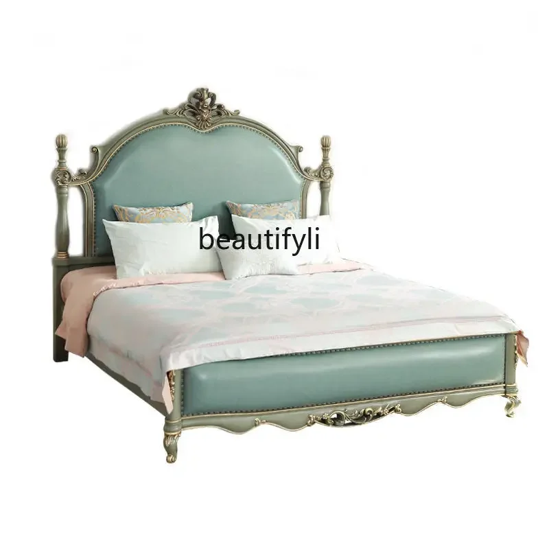 

French Entry Lux Style Solid Wood 1.8 M Double Leather Bed Master Bedroom European Light Luxury Court Bed