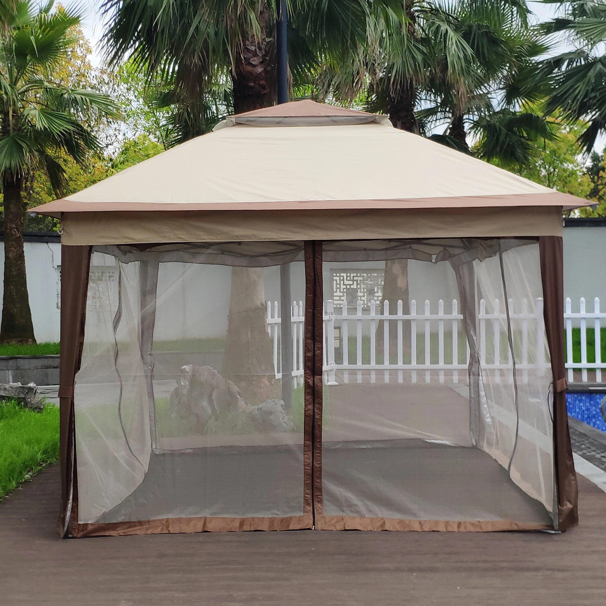 

Outdoor 11x 11Ft Pop Up Gazebo Canopy With Removable Zipper Netting,2-Tier Soft Top Event Tent,Suitable For Patio Backyard