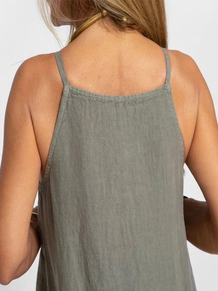 Women Cotton linen Side Split Long Slip Dress Summer Lady Strapless Solid Color Holiday Party Dresses FYY-10080 4