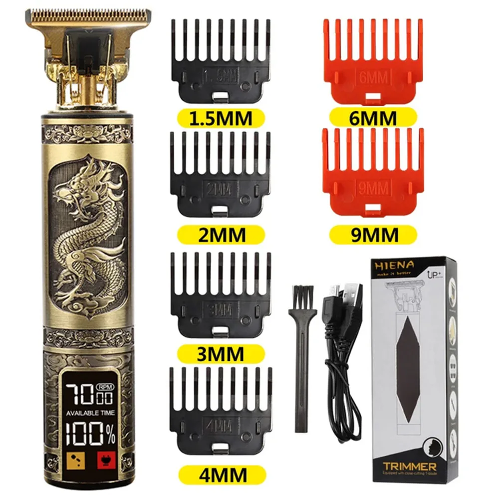 Hair Clipper Hair Trimmer USB Electric LCD Hair Clipper Trimmer All In One Gold Light Head Rechargeable Hair Clipper Oil Head Carving Mark Razor