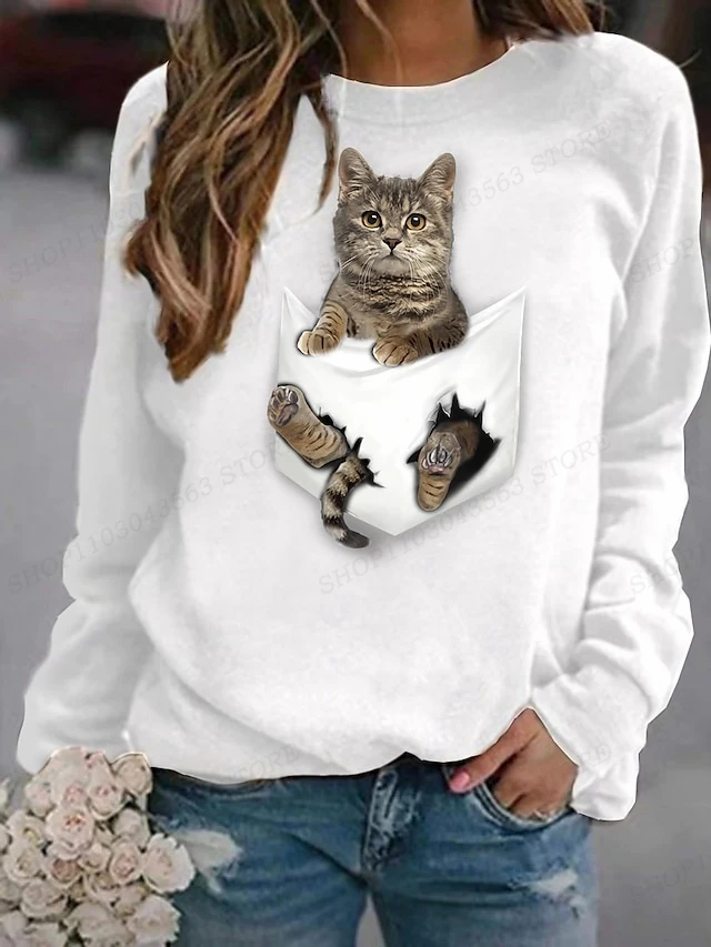 thumbnail image 1 of Sudadera con capucha con estampado de gato para mujer, sudaderas con capucha de animales, abrigos Harajuku, jerséis, ropa Kawaii y2k, Otoño e Invierno, 1 of 5