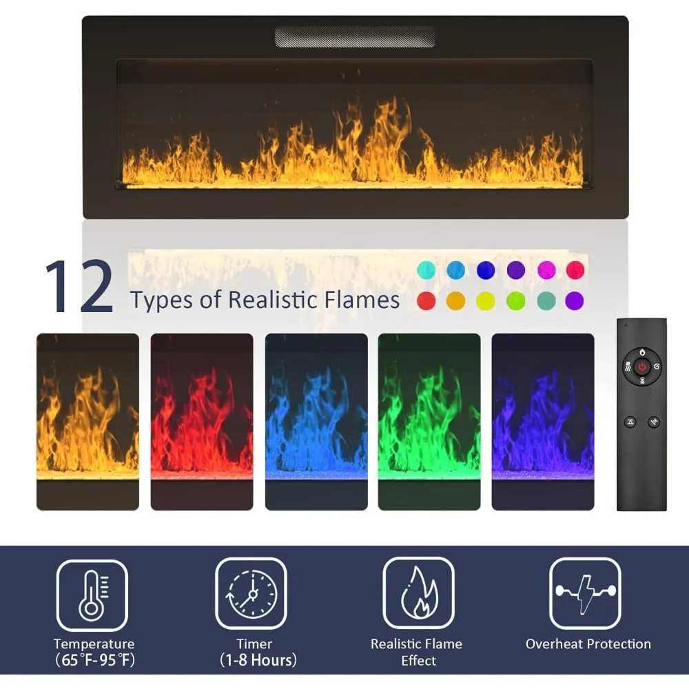 Floating TV Stand with Fireplace, 70" Floating TV Stand Wall with 36" Fireplace, Black Floating Electric Fireplace TV Stand 5