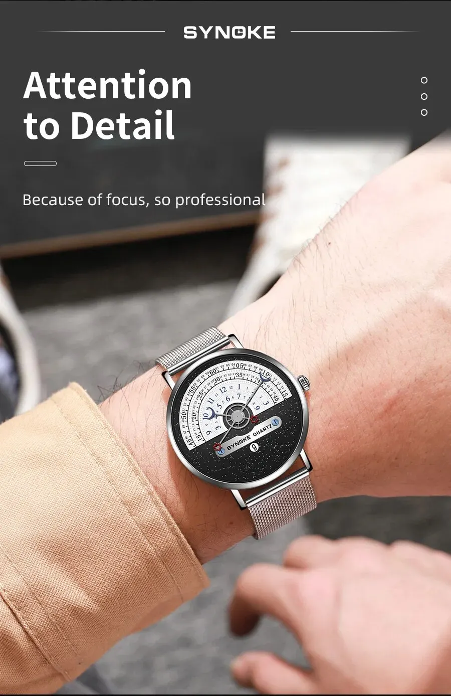 Sc4daea14bdc845249cb666c47f7ccf01s Fashion Men Quartz Wristwatch Business New Star Moon Concept Black and White Watch Calendar Half Wheel Time Display Creative Mallzona