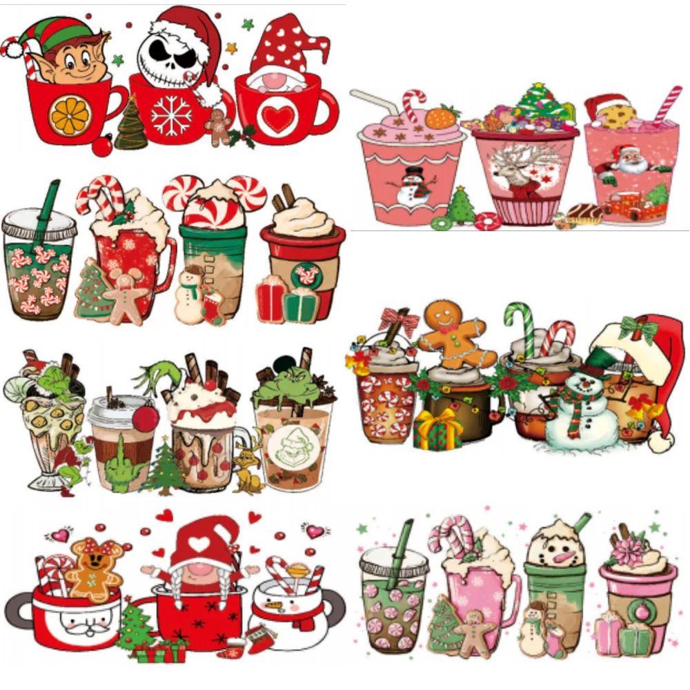 Christmas Stickers 3D UV DTF Cup Wrap Transfers Stickers Cartoon Durable Waterproof Glass Wrap Decoration Gift Toys bunny valentines day hearts 16oz uv dtf cup wrap transfer sticker custom labels diy durable waterproof logo for libbey glass can