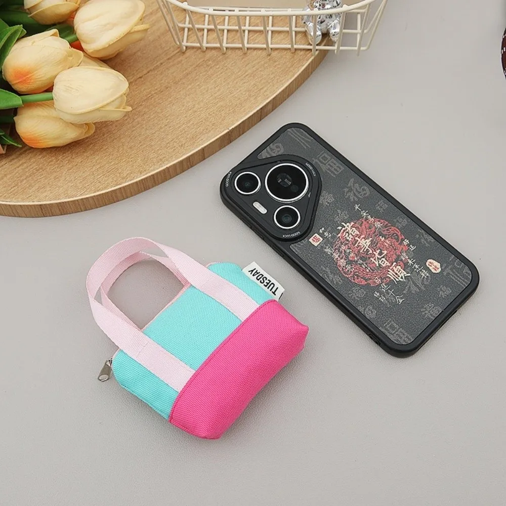 Fashionable Mini Coin Purse Canvas Dopaamine Pink Earphone Case with Wristband New Card Holder Cable Protective Cover