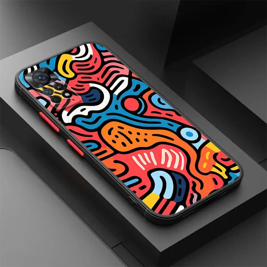 Shockproof Matte Phone Case with Colorful Lines and Graffiti Design