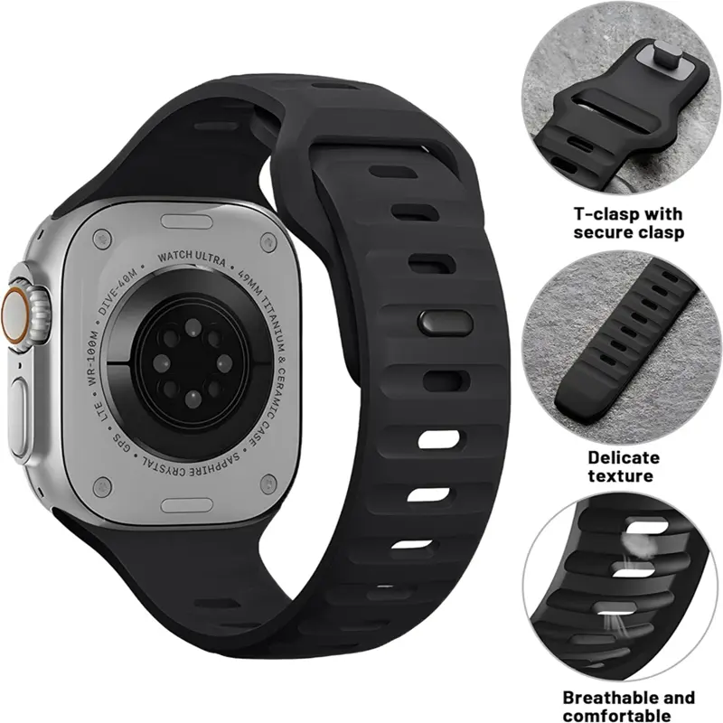 Silicone strap For Apple Watch 44mm 45mm 41mm 40mm Bracelet+Screen protectores Change to Ultra For iWatch Series 9 8 7 SE 6 5 3 - Image 2