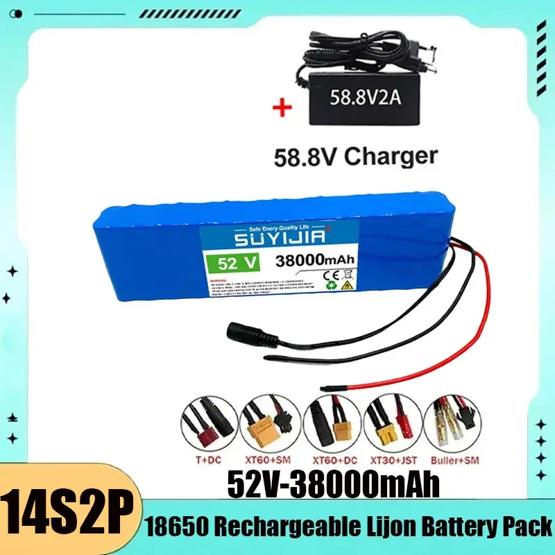 

38000mah 52V 14S2P Lithium Battery Pack High Capacity Built-in Smart BMS for Electric Bicycle Wheelchair Scooter Backup Battery
