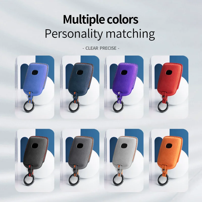 Luxurious Alcantara Suede Car Key Case with Keychain - 4-Button Protector Cover