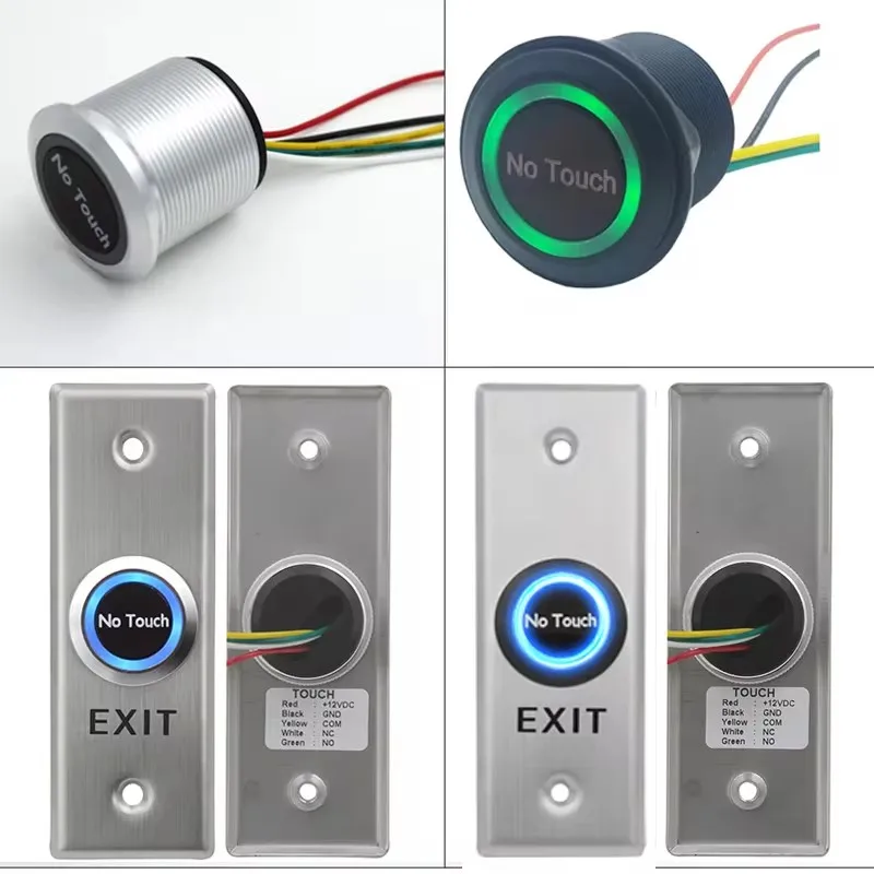 Door Access Button Waterproof Contactless No Touch Sensor Exit Switch Induction Type Release Exit Button Switch Access Control DC12V/24V With LED