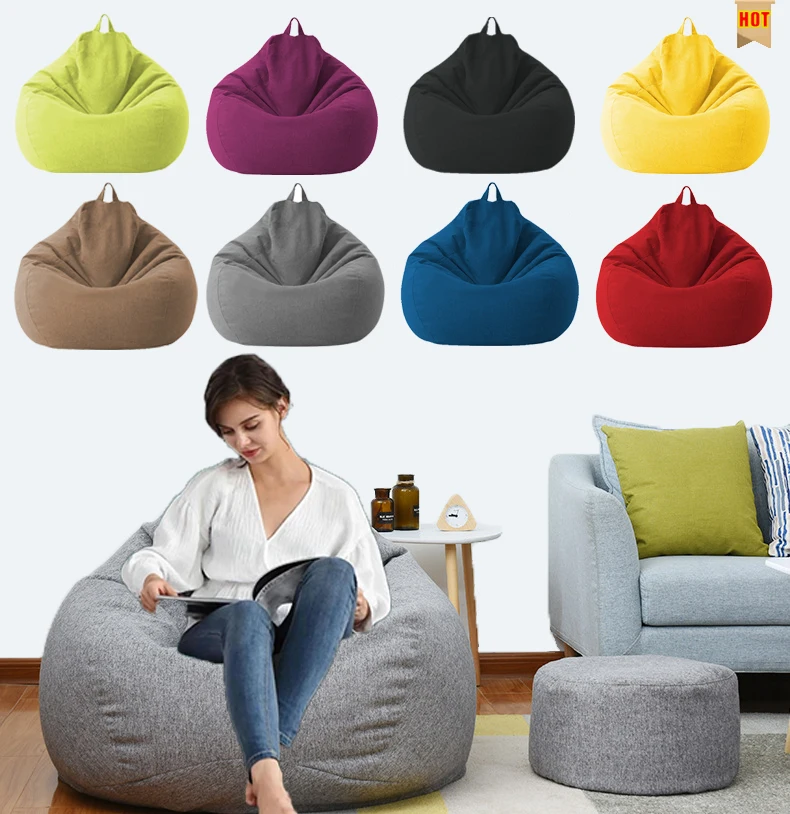 Linen Beanbag Sofa Cover No Filler Bean Bag Chair Pouf Bed Futon Ottoman  Seat Tatami Puff Relax Lounge Furniture Sofas Cover - AliExpress