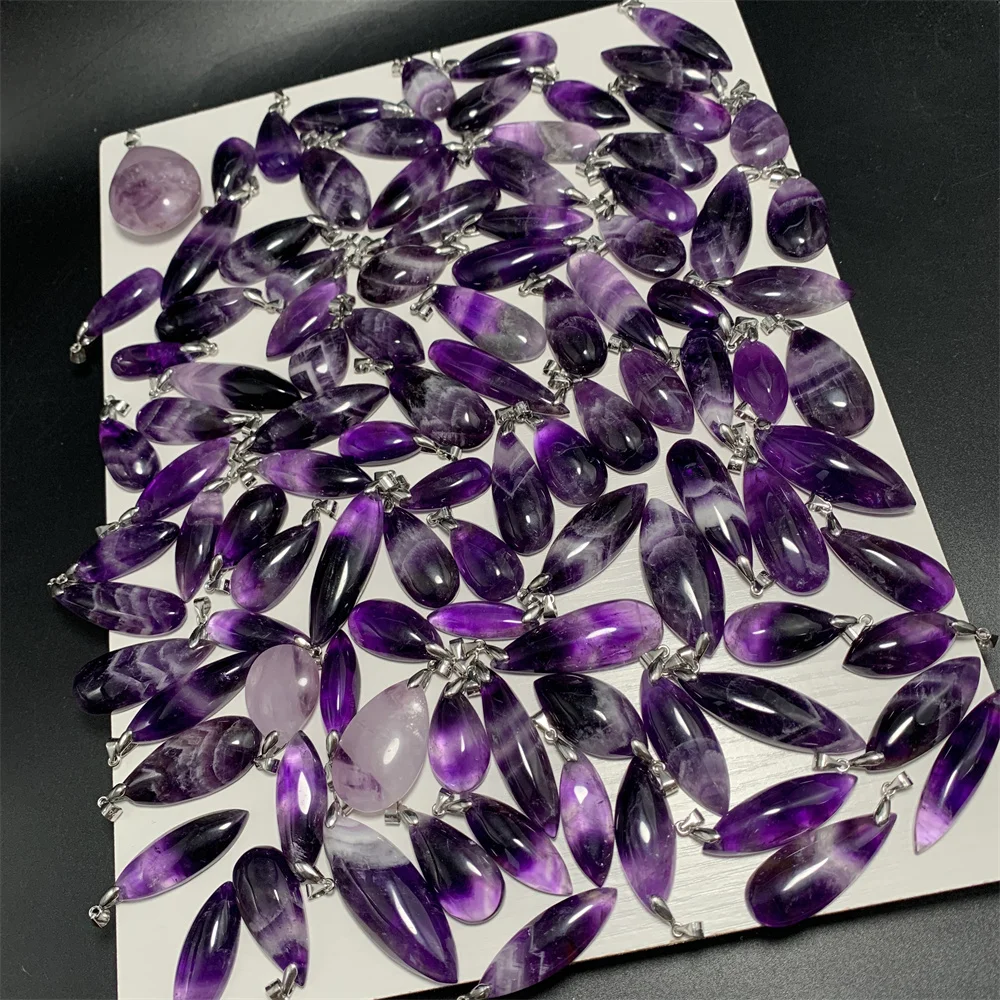 Natural Amethyst Necklaces Women Men Purple Crystals Pendants Water Drop Beads Horse Eye 925 Silver,pendant necklace