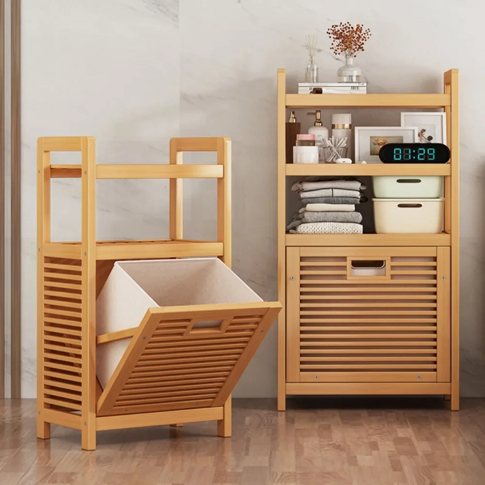 Laundry Hamper Bathroom Rack High-capacity Bamboo Laundry Baskets With Shelf With Tilt Out Basket Wooden Storage Hamper Racks