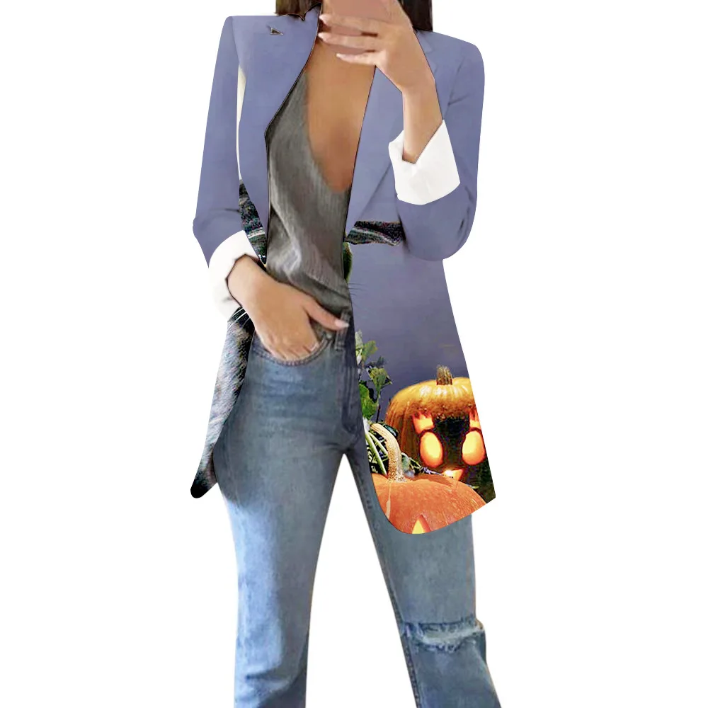 Halloween Themed 3D Printing Women Casual BlazerKorean Version  Loose Fashion Suit Jacket Simple Office Ladies Tops
