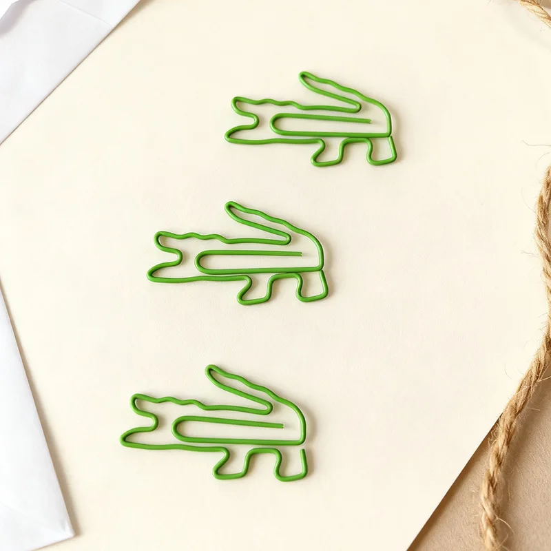 20/50개 녹색 악어 모양 종이 클립 철제 메탈 클립 북마크 사무용품 수집가 선물 문구류