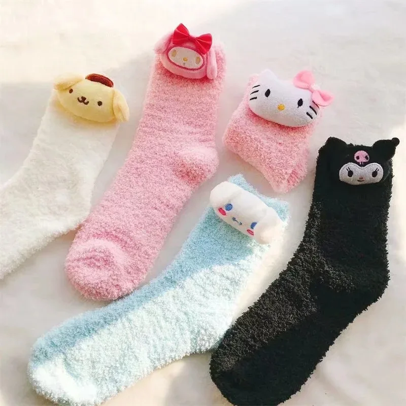 

Носки-лодочки для мальчиков и девочек Sanrio, спортивные носки, хлопковые носки, всесезонные короткие носки, носки из кораллового флиса, подарок среднего размера