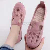 Fashionable and Breathable Summer Mesh Lightweight Mother Shoes Slip on Flat Casual Non Slip Sports Vulcanized Shoes for Women 1