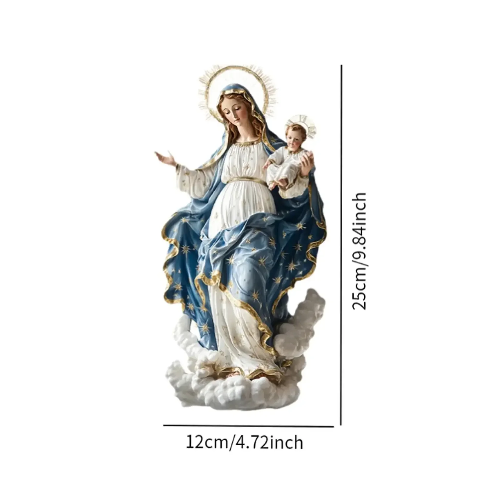 Blessed Mary Figurine Christmas Scene Decorative with Child Jesus Tabletop