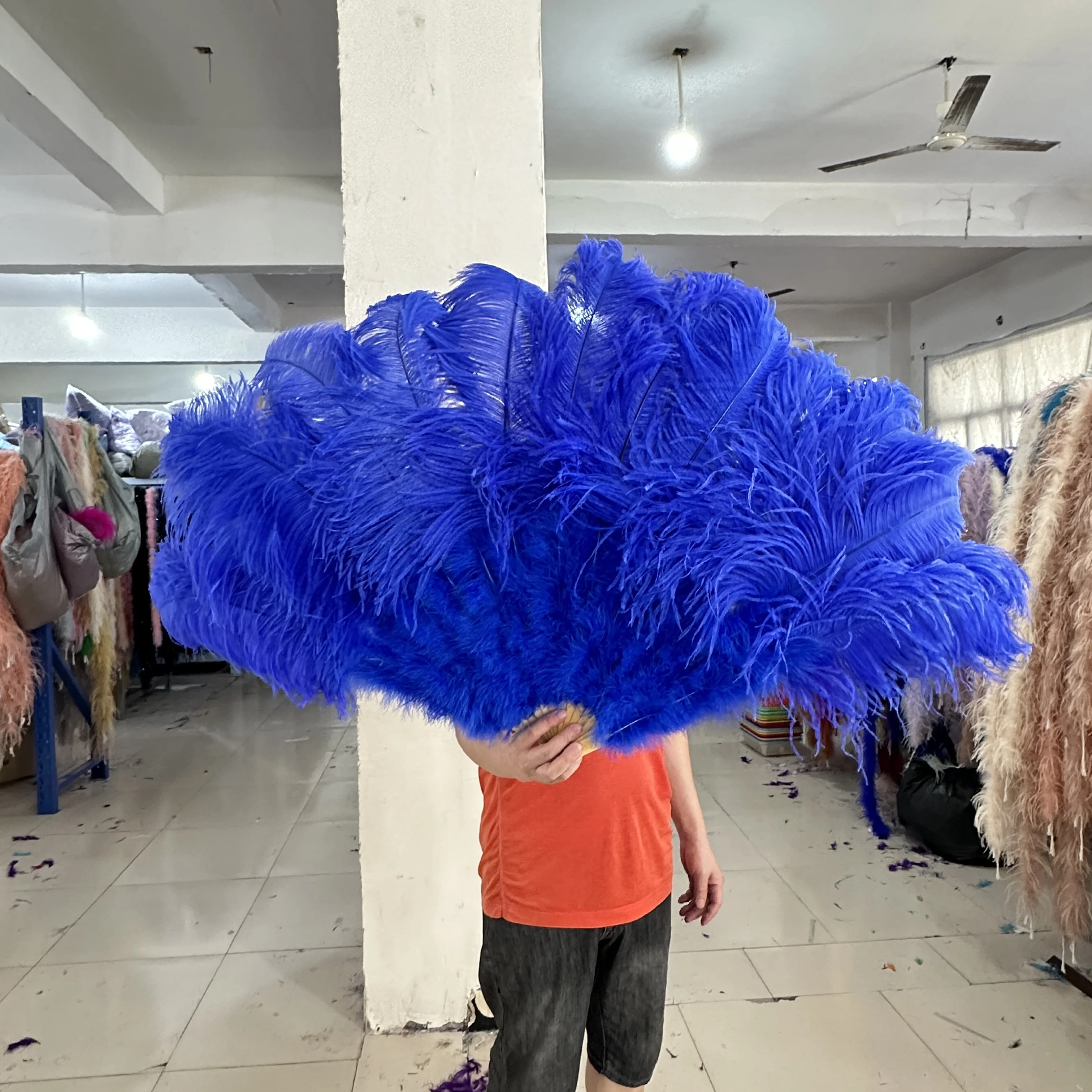 로얄 블루 대형 손 타조 깃털 선풍기, 레이디 벌레스크 웨딩 할로윈 파티 댄스 깃털 선풍기, 고품질, 100cm, 130cm
