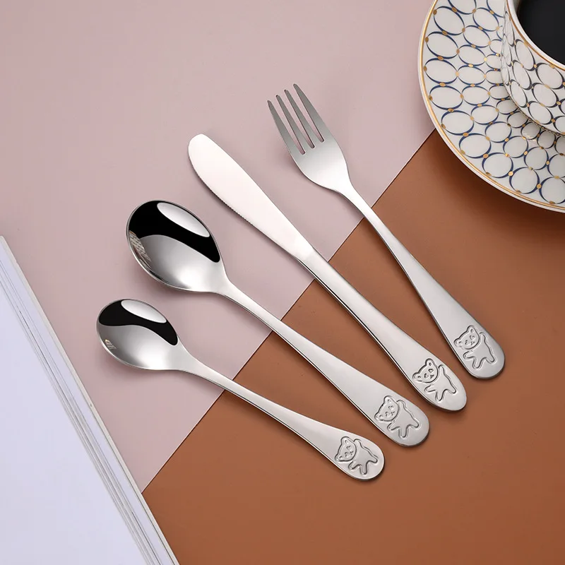 1/4pcs Baby Teaspoon Spoon Food Feeding Fork Knife Utensils Stainless Steel Kids Learning Eating Habit Children Tableware cutlery set stainless steel cutlery set baby feeding spoons
