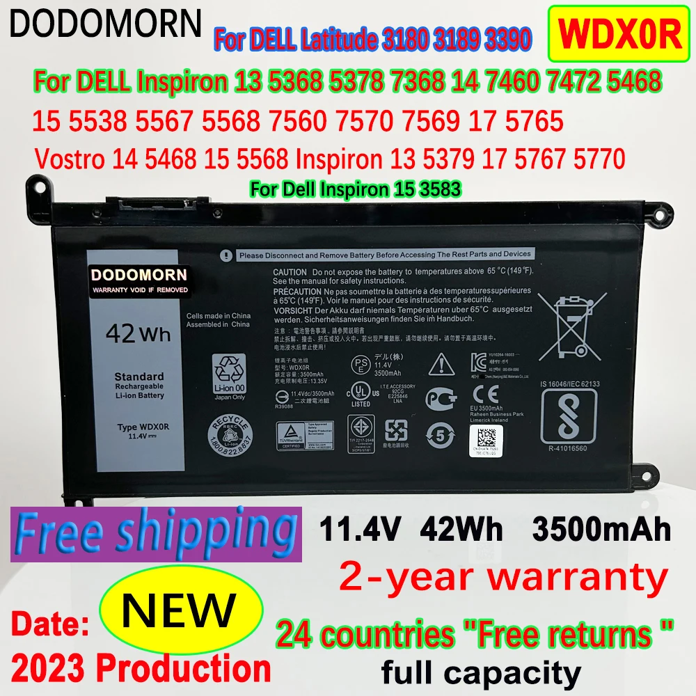 Wdx0r Bateria do Portátil para Dell Vostro 145468 14-5471 143480 15-5568 5581 3583 Inspiron 13 15 5000 7000 Series Baterias Wdxor