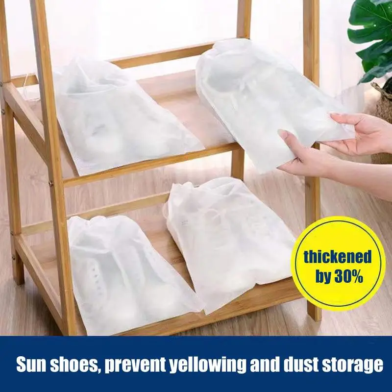

50Pcs Shoe Dust Bags Thickened Non-woven Fabric Dustproof Drawstring Clear Shoe Storage Bag Travel Waterproof Shoe Bag