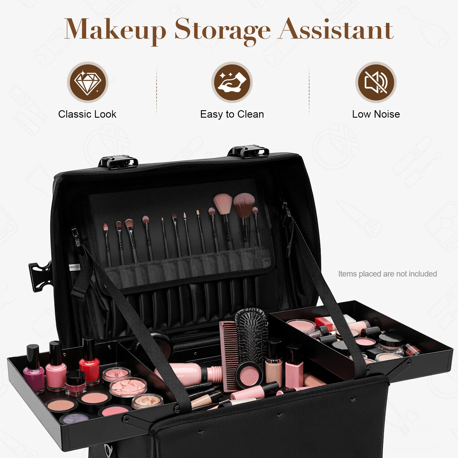 2-in-1 Kosmetik-Trolley, Rollender Make-up-Koffer mit 8 Schubladen & Pinselhalter, Tragbarer Beauty-Aufbewahrungsorganizer, für Visagisten – Detail 7