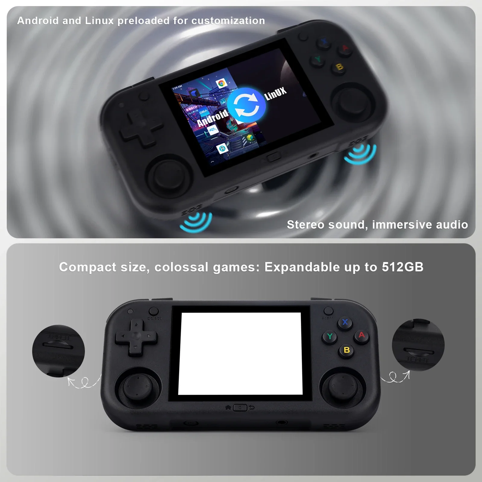 Ampown Mini Zero 28 Dual OS Retro Handheld Emulator 2.8″ OCA IPS — vue 6