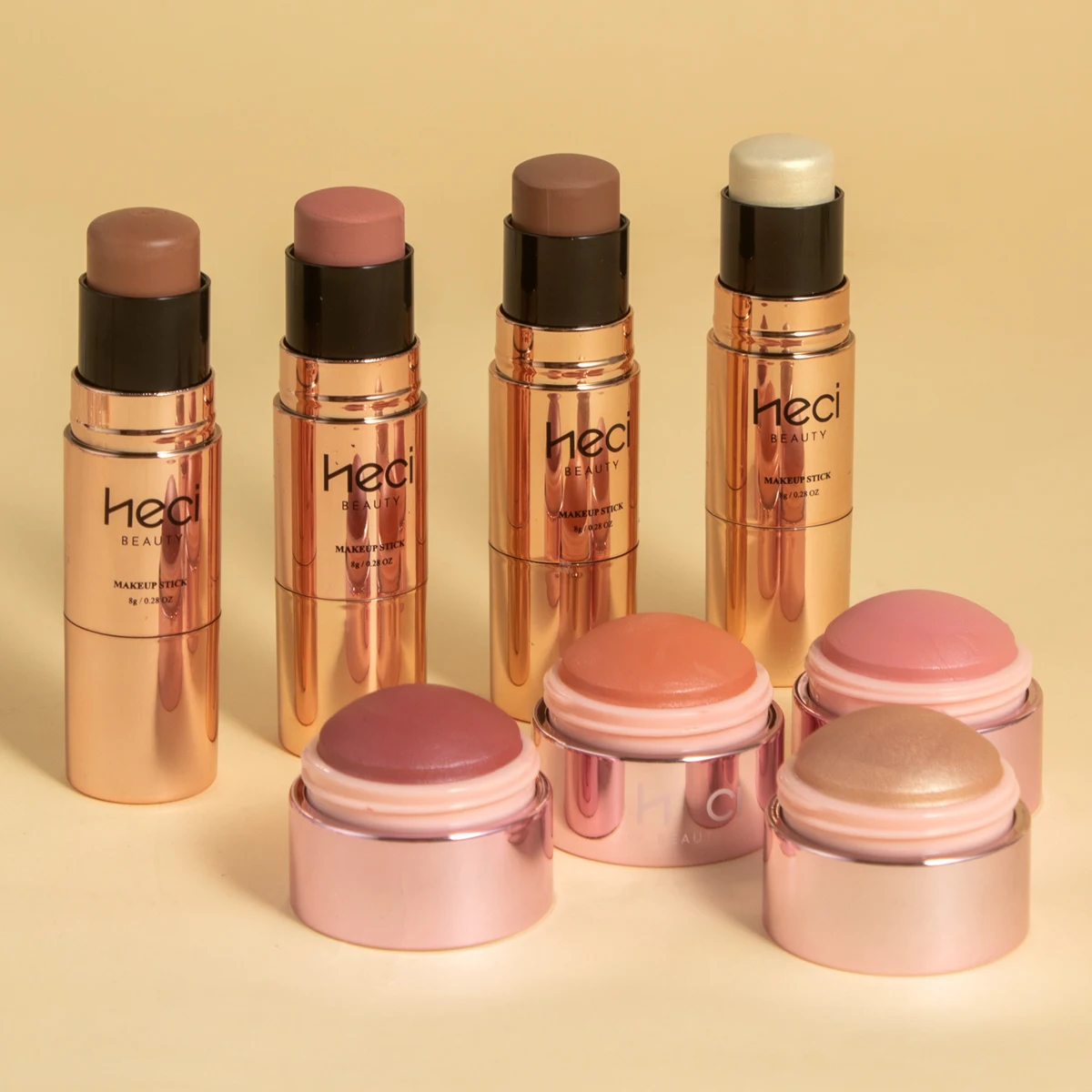 Cream Blusher + Bronzer Contour Stick Set Sunset Matte Natural Long-Lasting Face Makeup Sticks Contouring Creamy Lip Cheek Tint 3