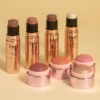 Cream Blusher + Bronzer Contour Stick Set Sunset Matte Natural Long-Lasting Face Makeup Sticks Contouring Creamy Lip Cheek Tint 3