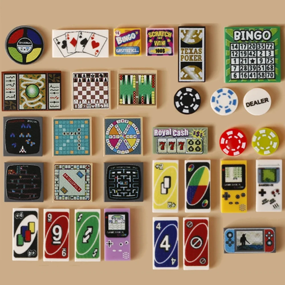City Printing Building Block MOC Parts Treasure Mobile Computer Controller Game Food Wood Grain Sign Audio Mailbox Toy Gift K046 3
