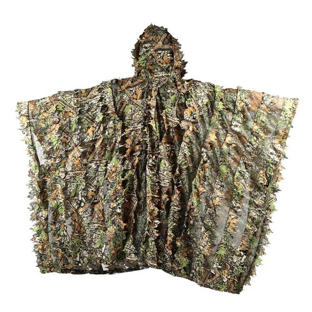 3D Leaves Camouflage Poncho Cloak Stealth Suits Outdoor Woodland CS Game Clothing for Hunting Shooting Birdwatching Set