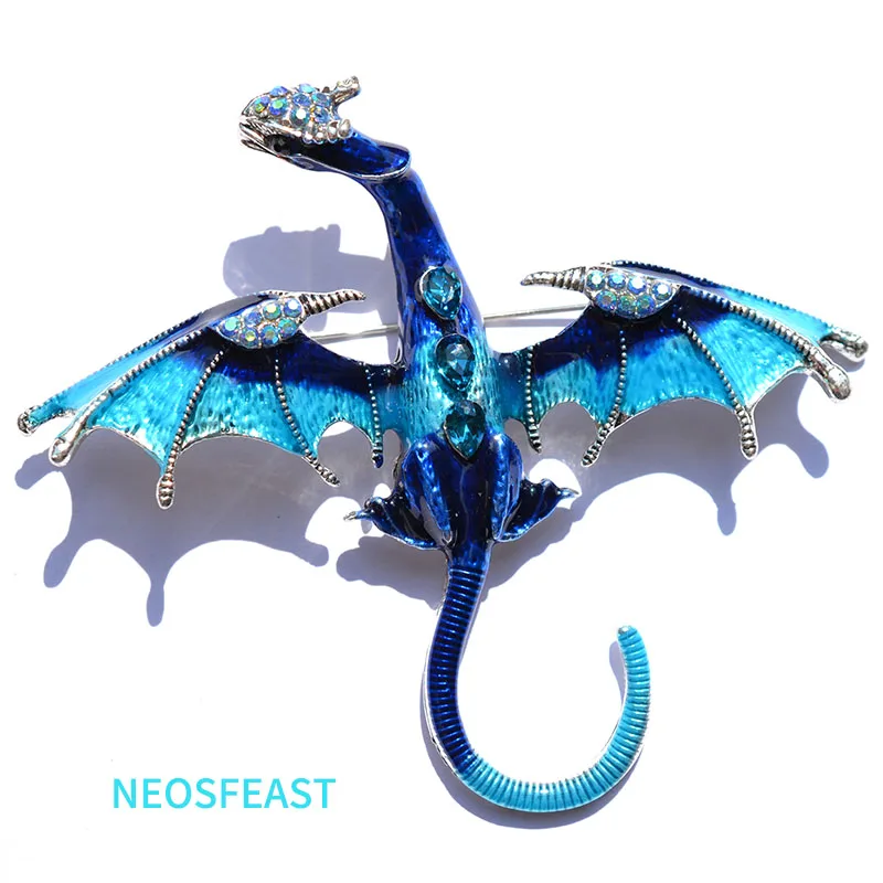 Elegant Enameled Dragon Brooches for Women Rhinestone Pin Multi Color Holiday Men Gift Garment Dress Accessories Fashion Jewelry