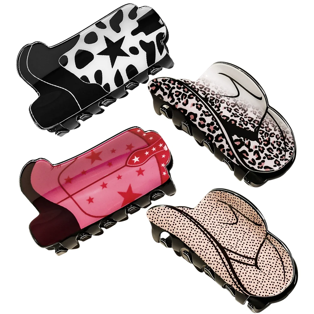 

Western Hair Claw Clip Cowgirl Hat Boot Large Hair Clips Nonslip Leopard Hair Jaw Clamps Women Hair Barrettes Thick Thin Hair