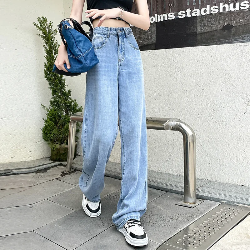 

Jeans Women's Summer Cool Feeling Soft Comfortable Spring Summer Thin Ice Oxygen Bar Wide-leg Casual Pants Blue Jeans for Women