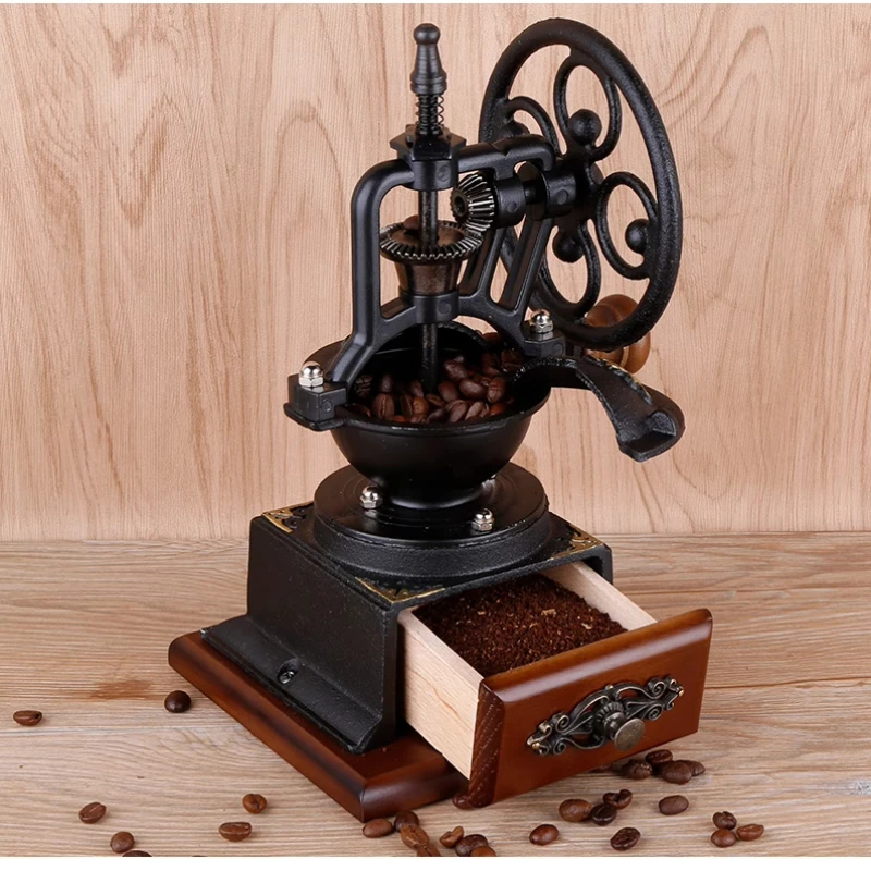 Vintage coffee beans grinder coffee machine Manual grinding machine iron Steel core Metal gears