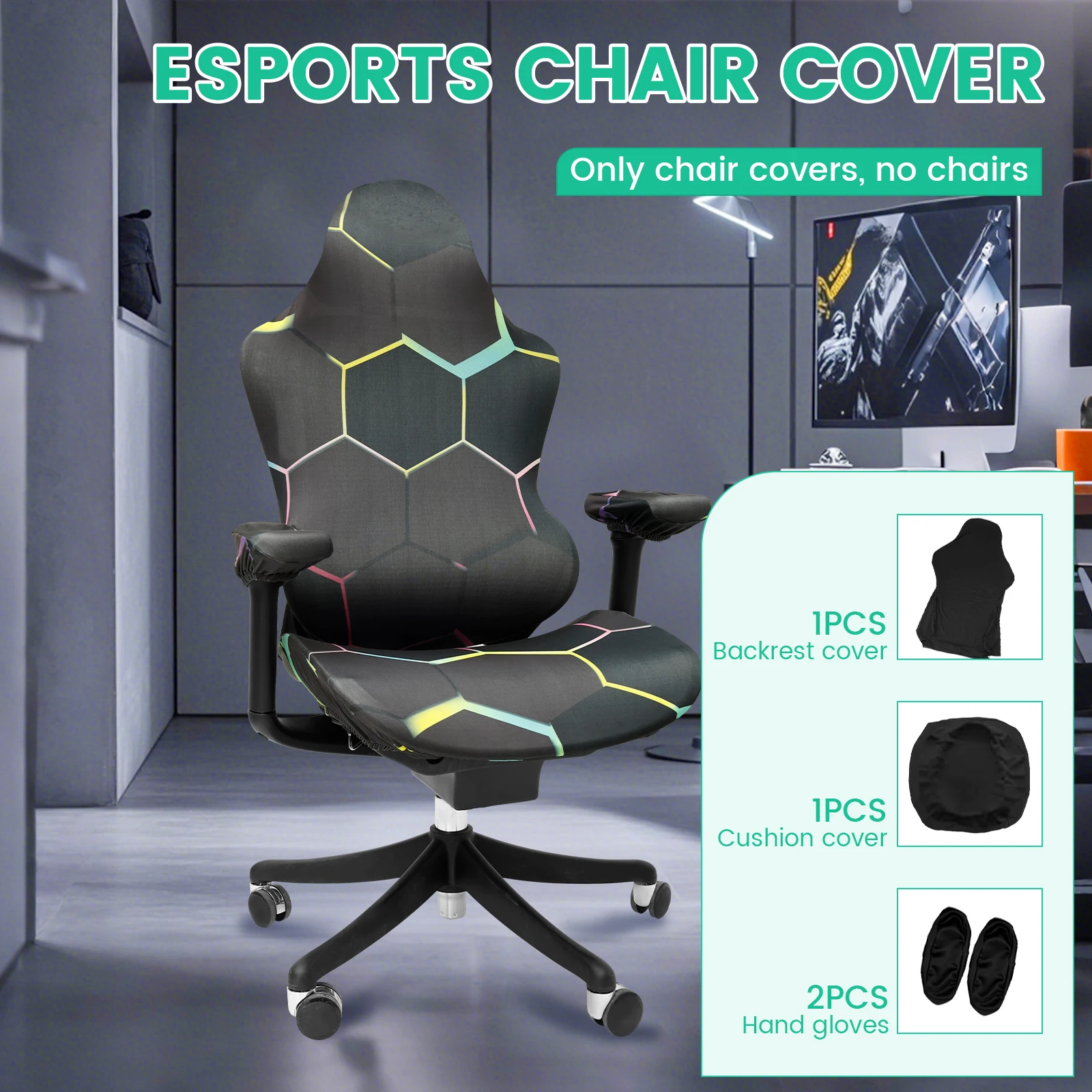 Gaming Chair Cover Printed Stretchable Elastic Office Seat Cover with Back and Armrest Cover Decorative Computer Chair Protector