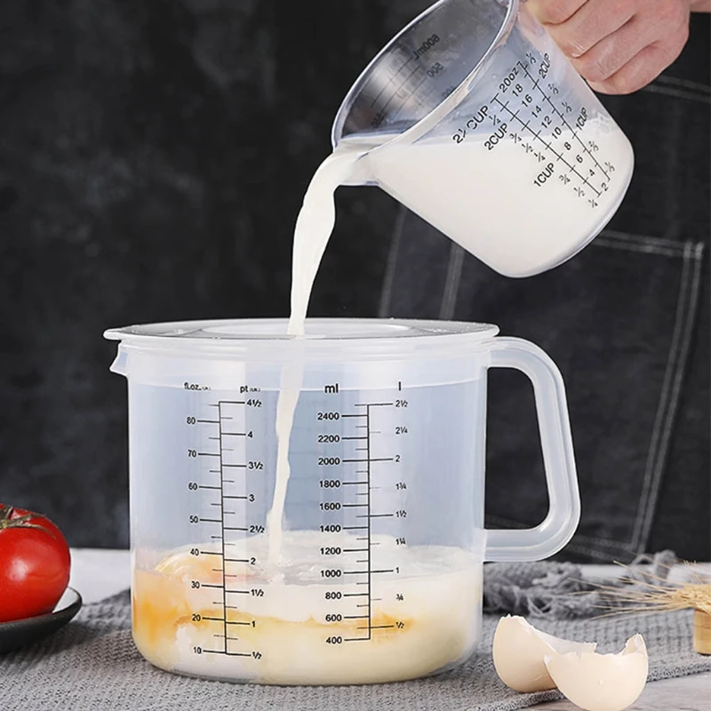 2.5L Large Capacity Baking Measuring Cup Scale Mixing Bowl with Lid  Transparent Plastic Mixing Cup for Home Kitchen - AliExpress