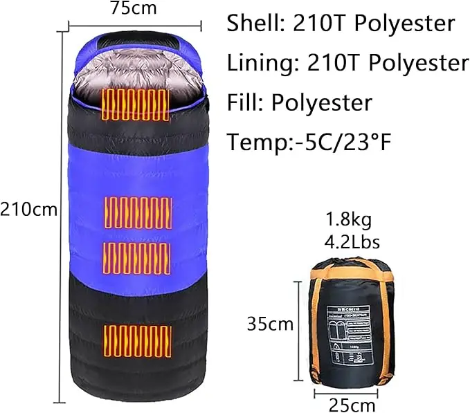 Heated Sleeping Bag with 20,000 mAh Power Bank, USB Powered, Lightweight Sleeping Bag, Waterproof, Warm Blanket Bag