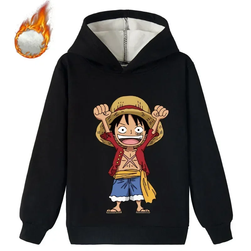 

One Piece Autumn 2024 Children's Clothing Boys Casual Velvet Top Girls Autumn Clothing Fashion Printed Hooded Sweatshirt